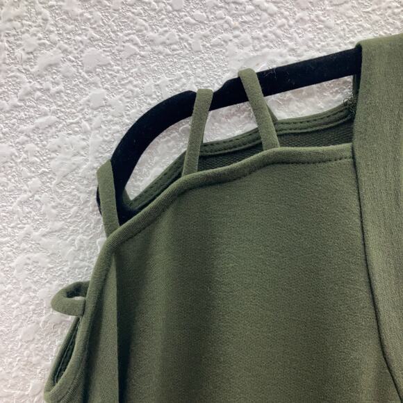 Charming Charlie Olive Green Lightweight Cold Shoulder V Neck Blouse Shirt Top - Picture 6 of 6